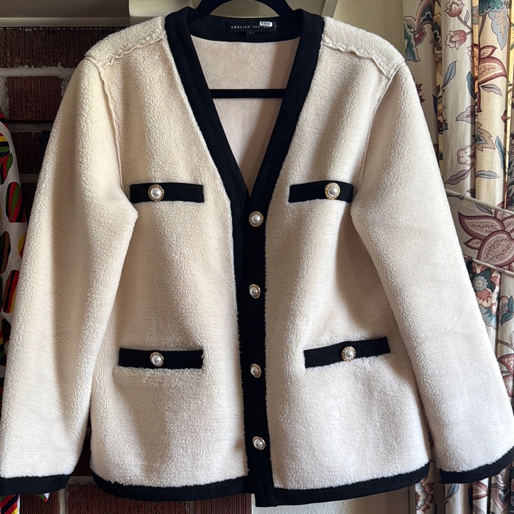 Cream and Black Jacket with Pearl Buttons